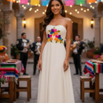 Vestido De Manta Artesanal Mexicano Pintado / Mod. Mónaco