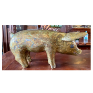 Escultura Cerdo Puerco Madera Y Oro De Hoja Estilo Antiguo