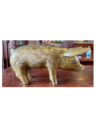 Escultura Cerdo Puerco Madera Y Oro De Hoja Estilo Antiguo