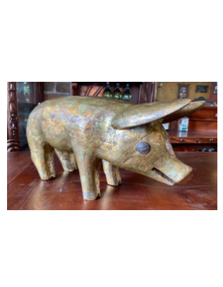 Escultura Cerdo Puerco Madera Y Oro De Hoja Estilo Antiguo - Imagen 3