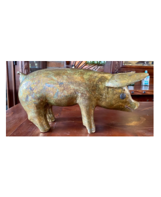 Escultura Cerdo Puerco Madera Y Oro De Hoja Estilo Antiguo - Imagen 4