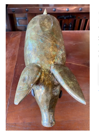 Escultura Cerdo Puerco Madera Y Oro De Hoja Estilo Antiguo - Imagen 6
