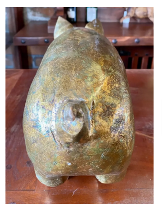 Escultura Cerdo Puerco Madera Y Oro De Hoja Estilo Antiguo - Imagen 7
