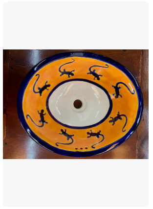 Lavabo Ovalin Talavera Fina Estilo Antiguo Empotrable Iguana - Imagen 3