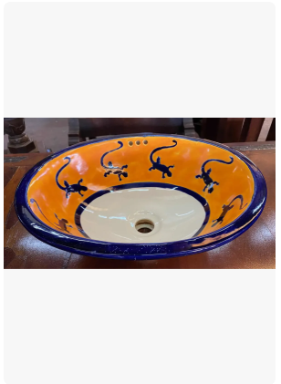 Lavabo Ovalin Talavera Fina Estilo Antiguo Empotrable Iguana - Imagen 4