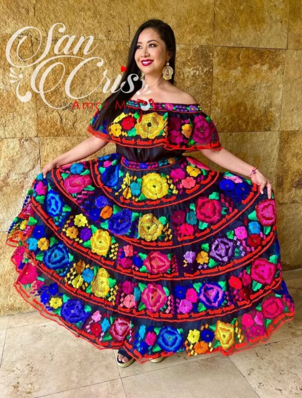 Vestido Artesanal Tipico Chiapaneca Bordado A Mano Mexicano