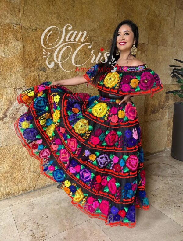 Vestido Artesanal Tipico Chiapaneca Bordado A Mano Mexicano