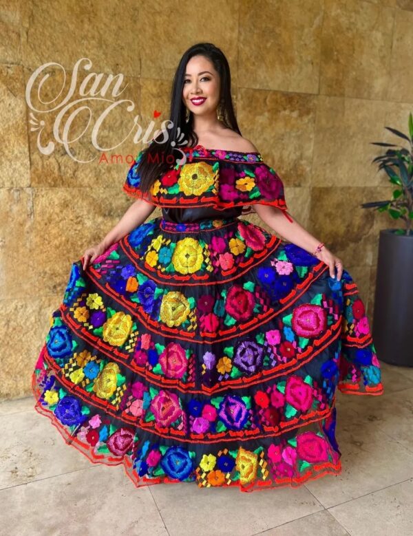 Vestido Artesanal Tipico Chiapaneca Bordado A Mano Mexicano