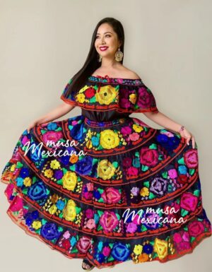 Vestido Artesanal Tipico Chiapaneca Bordado A Mano Mexicano