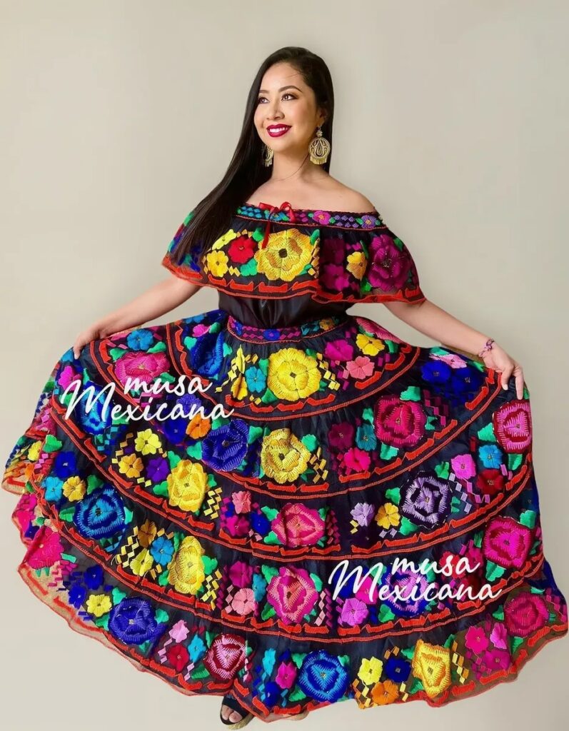 Vestido Artesanal Tipico Chiapaneca Bordado A Mano Mexicano