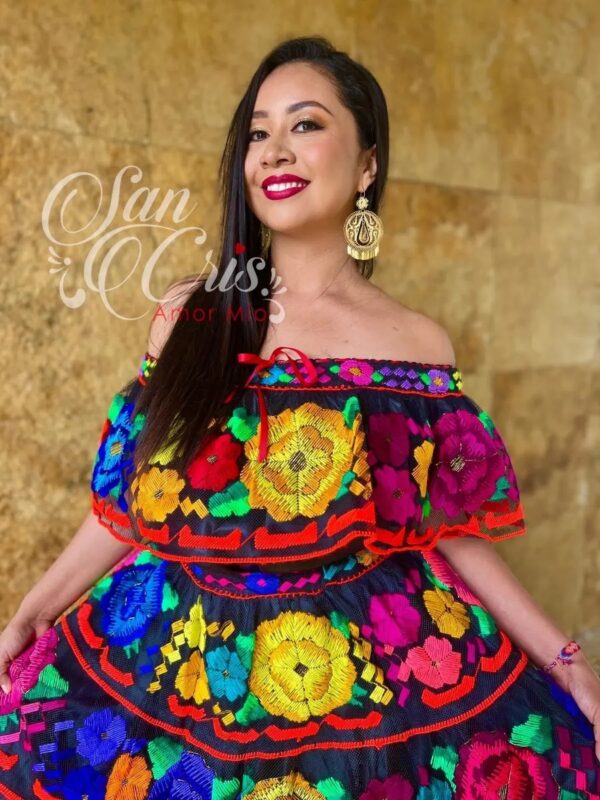 Vestido Artesanal Tipico Chiapaneca Bordado A Mano Mexicano