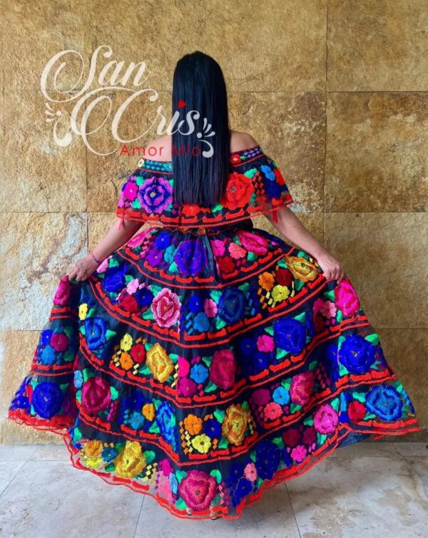 Vestido Artesanal Tipico Chiapaneca Bordado A Mano Mexicano
