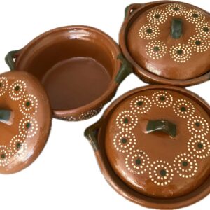 6 Cazuelas De Barro Con Tapa Tradicional Mexicana 1 Litros Color Marrón