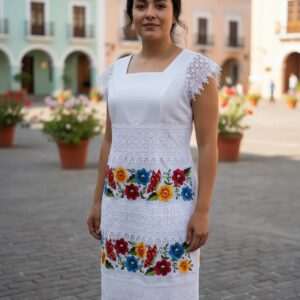 Vestido Bordado Yucateco Artesanal. Mariposa. Mayakim