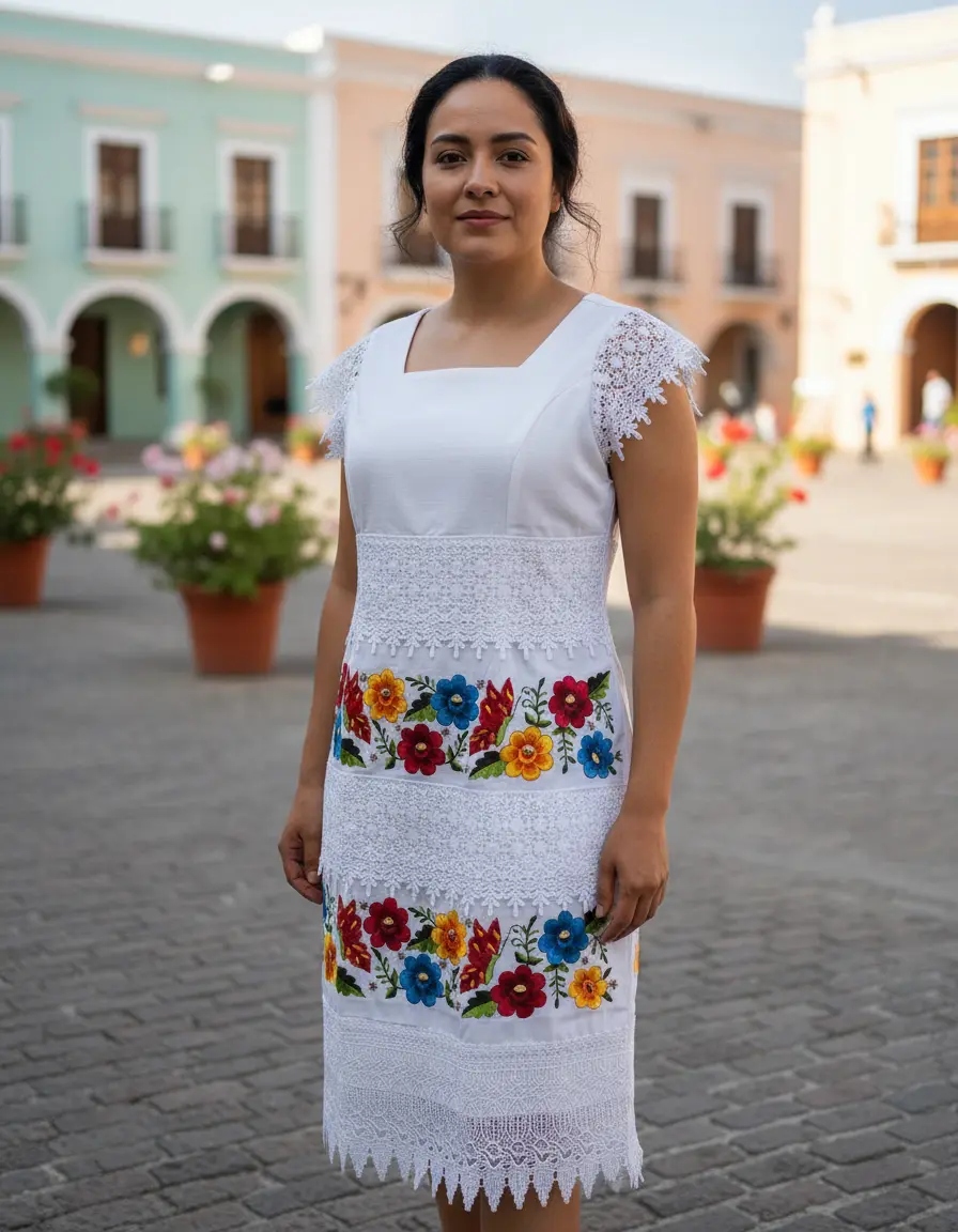 Vestido Bordado Yucateco Artesanal. Mariposa. Mayakim