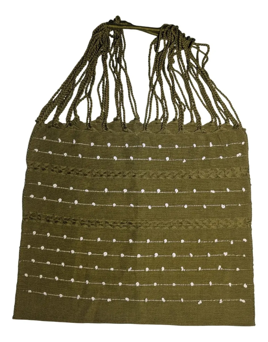 Bolso Artesanal Con Bolitas Chiapas Echo Ha Mano Verde - Imagen 9
