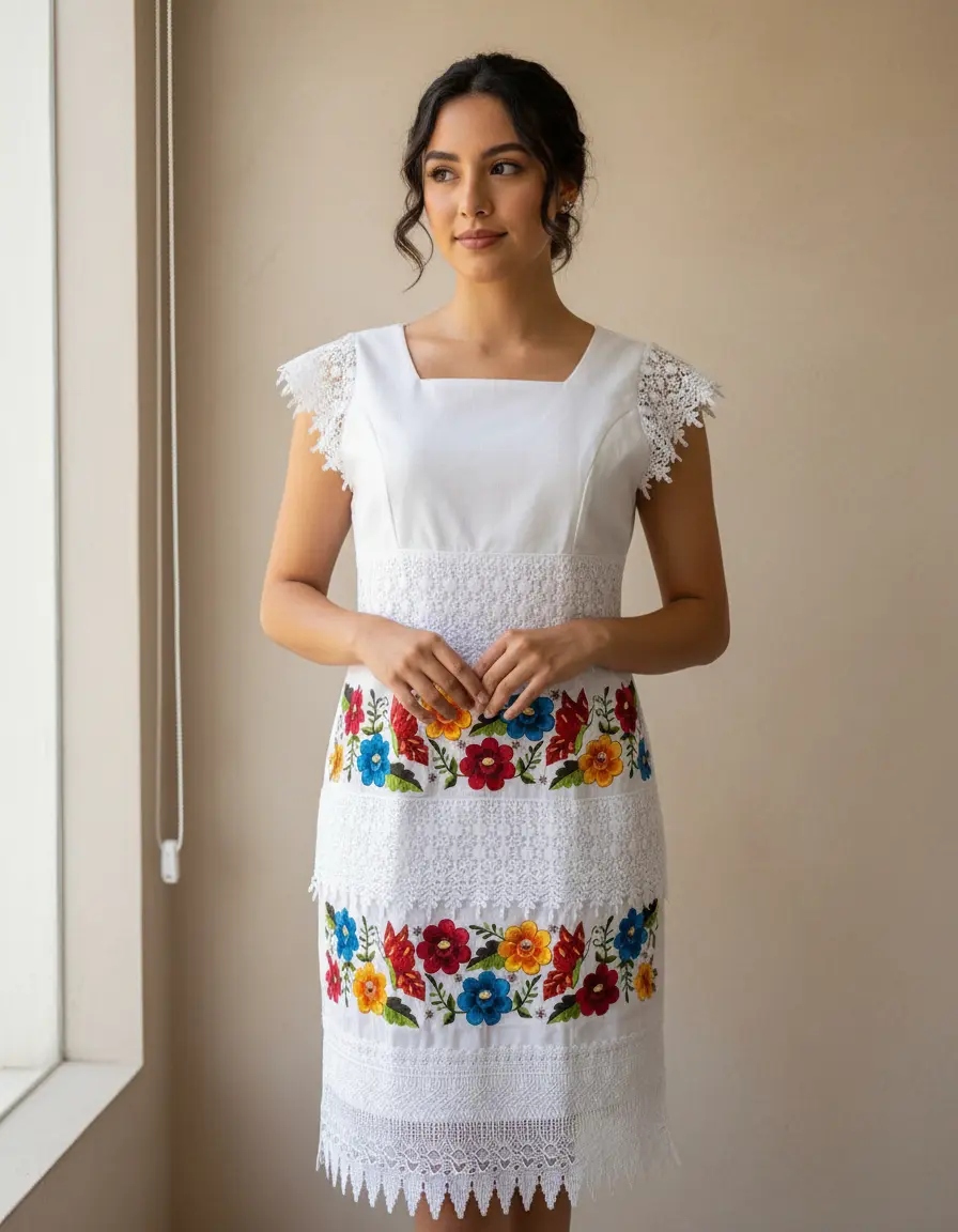 Vestido Bordado Yucateco Artesanal. Mariposa. Mayakim - Imagen 7