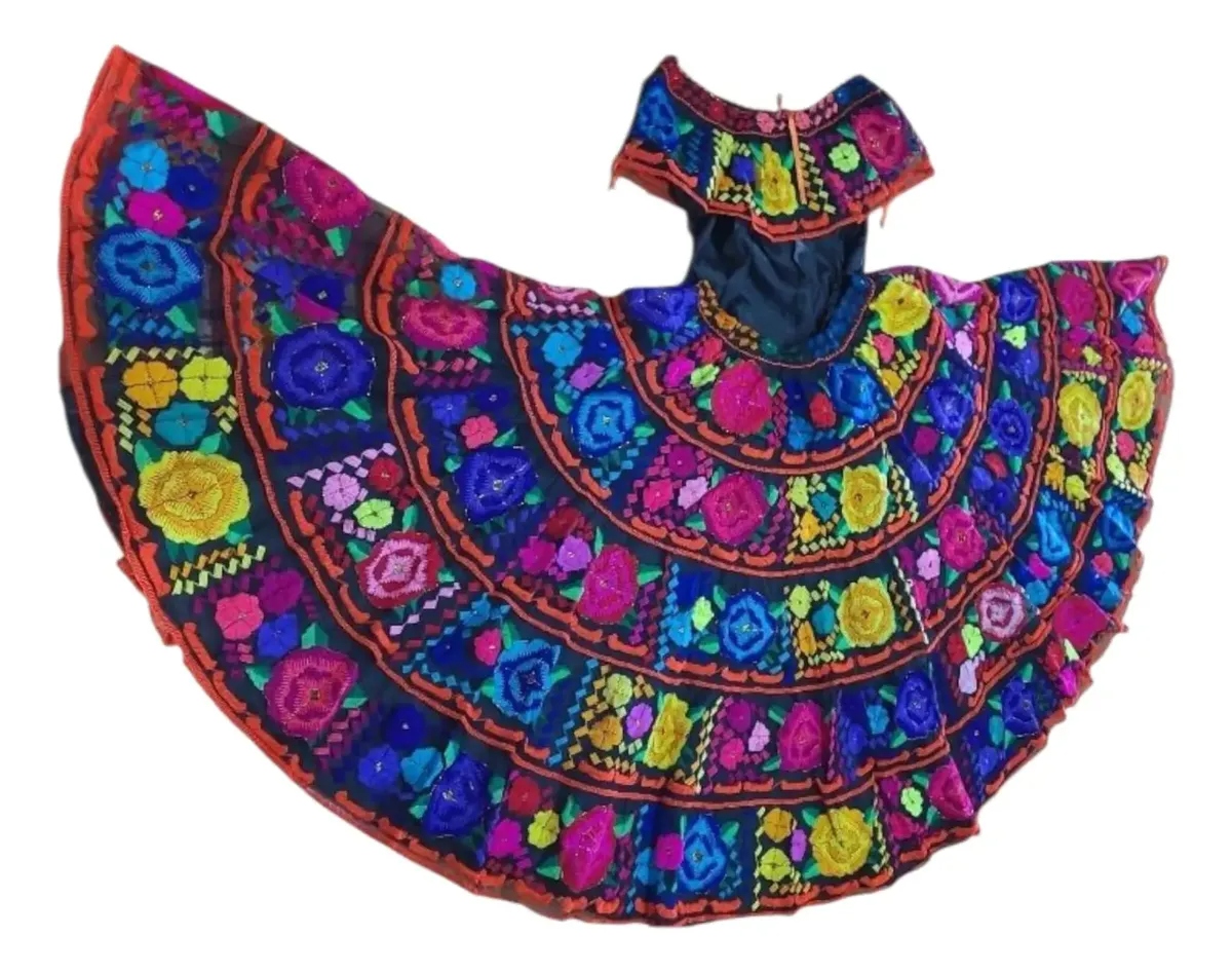 Vestido Artesanal Chiapaneca Doble Ruedo - Imagen 3