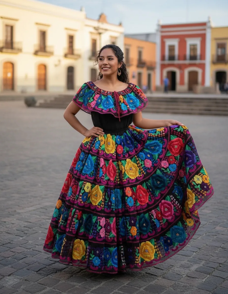 Vestido Artesanal Chiapaneca Doble Ruedo