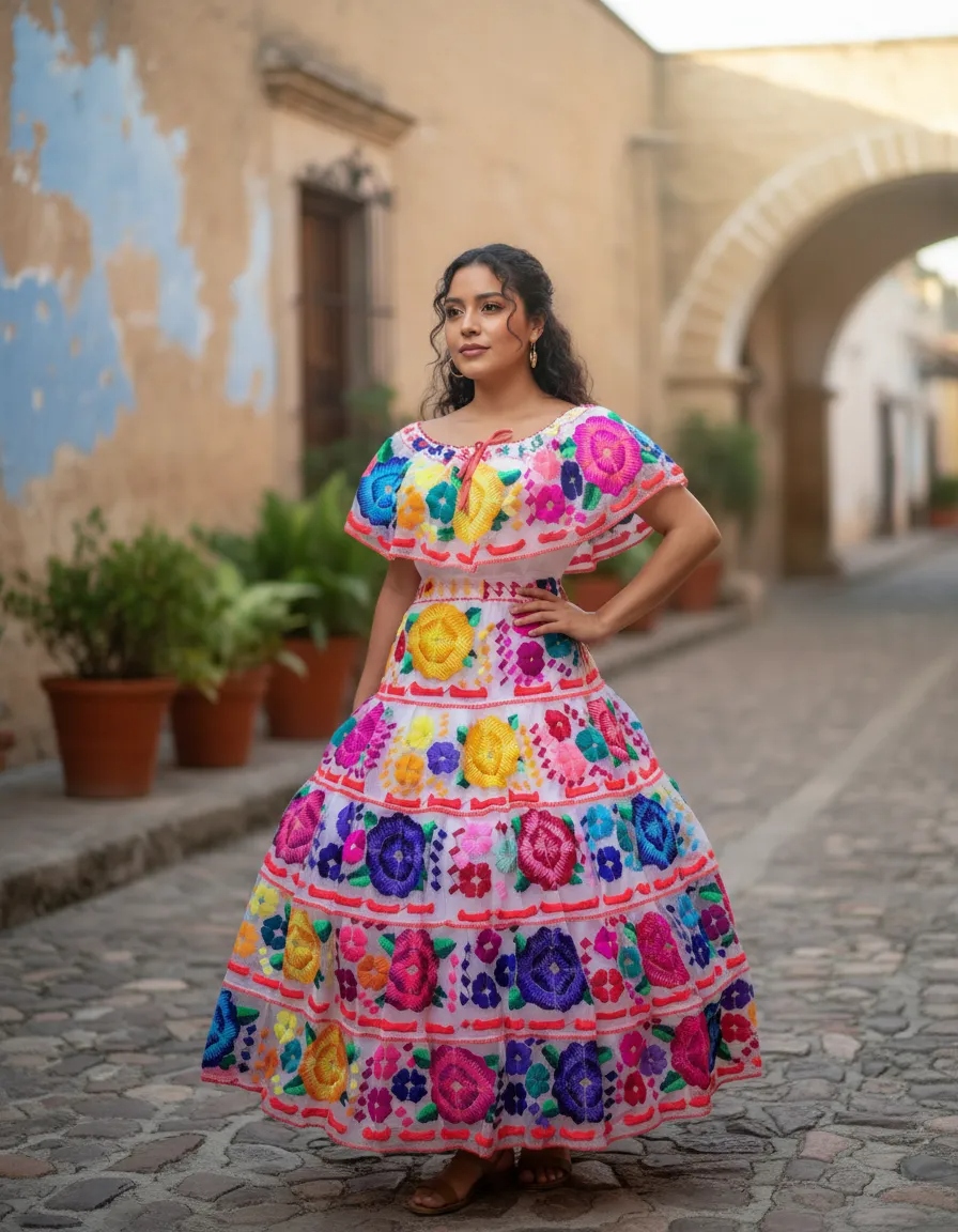 Conjunto Artesanal Chiapaneca Bordado A Mano Ajustable