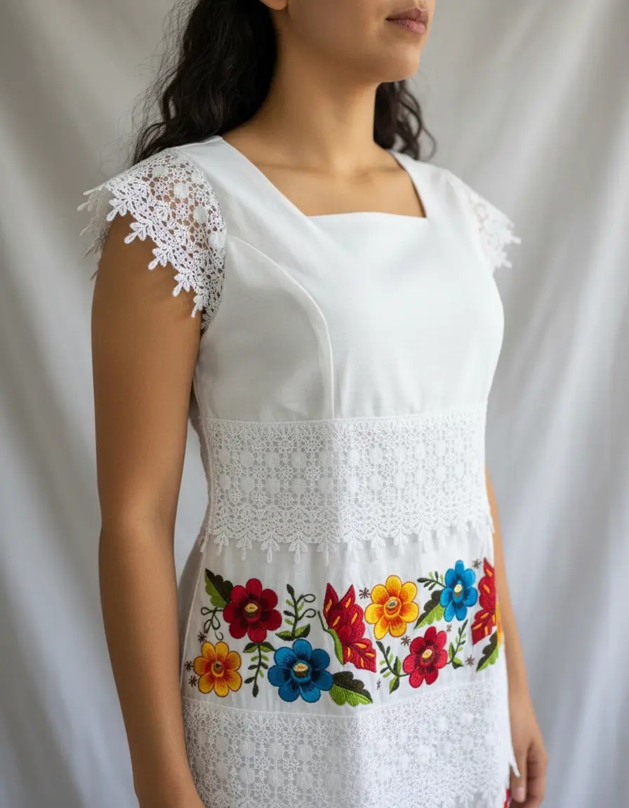 Vestido Bordado Yucateco Artesanal. Mariposa. Mayakim - Imagen 4