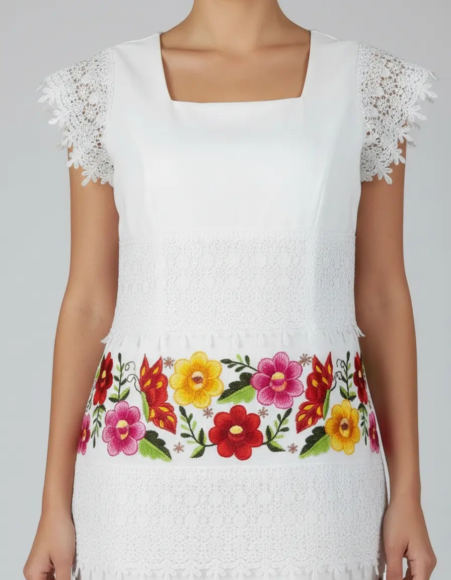 Vestido Bordado Yucateco Artesanal. Mariposa. Mayakim - Imagen 3