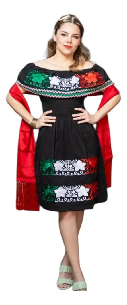 Vestido Artesanal Campesina Estrella Tricolor - Imagen 2